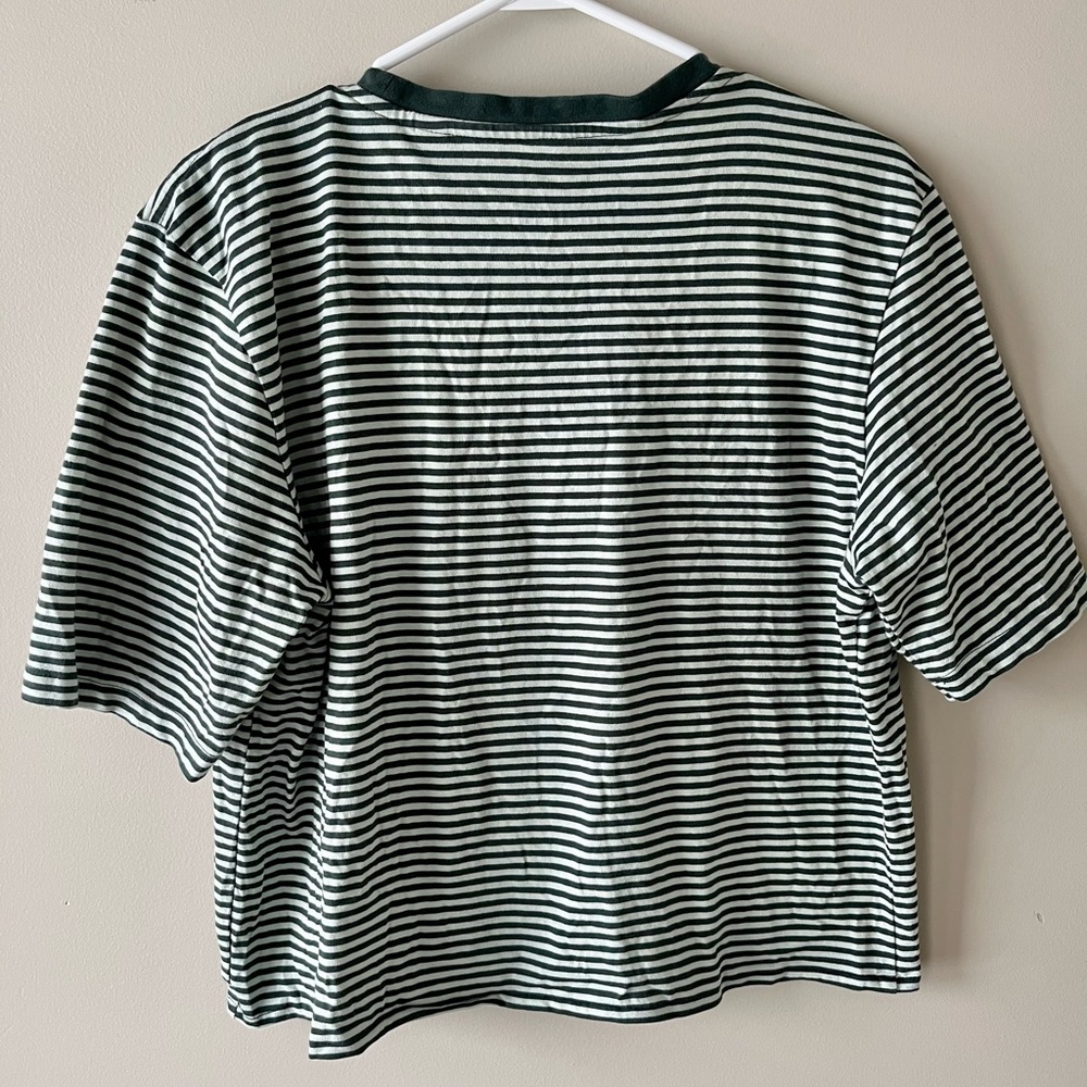 Jack & Jones 100% Organic Cotton Oversized Boxy Green Striped Tee Size Large - Picture 6 of 8